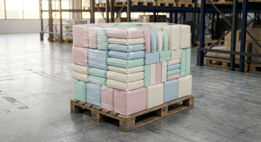 AI-generated illustration of Baby Essentials & Nappies Pallet; not actual stock