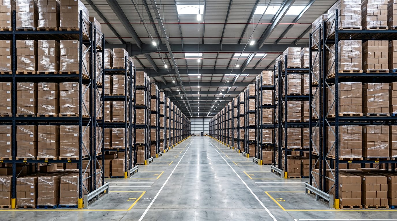 Pallets staged in a UK warehouse ready for freight dispatch