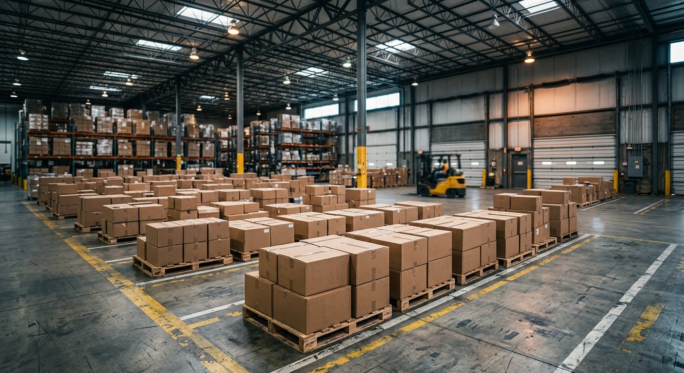 Pallets staged in a UK warehouse ready for freight dispatch
