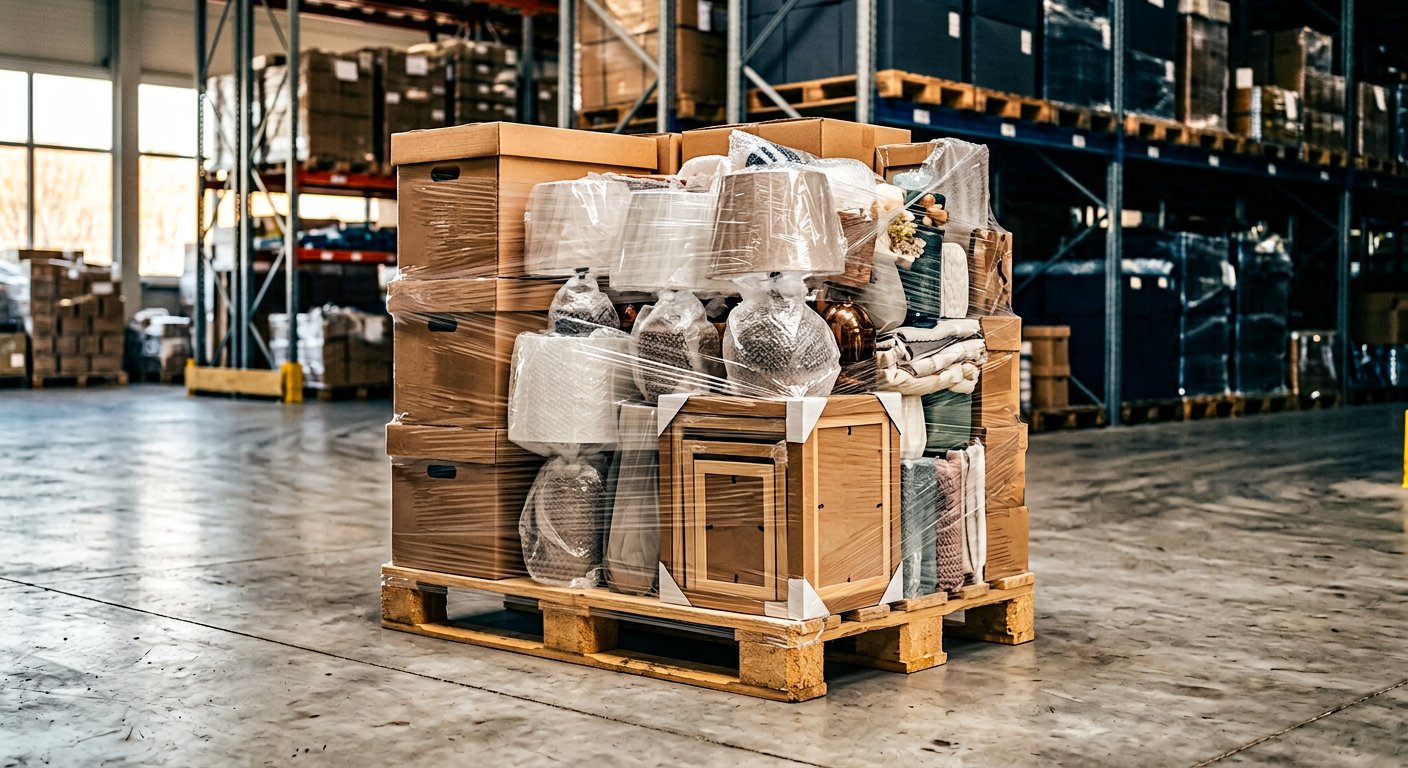 AI-generated illustration of Home Décor & Storage Pallet; not actual stock