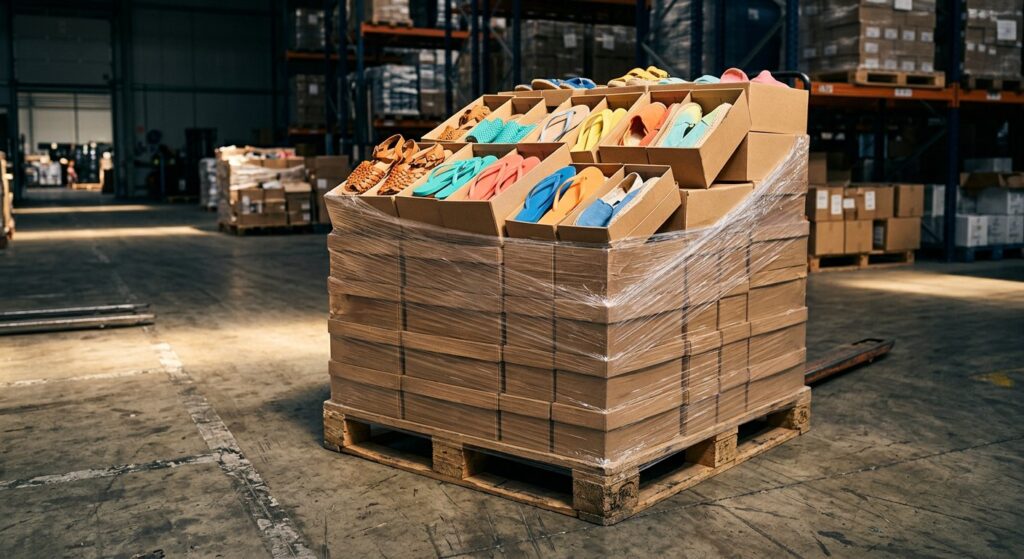 AI-generated illustration of Sandals & Summer Footwear Pallet; not actual stock